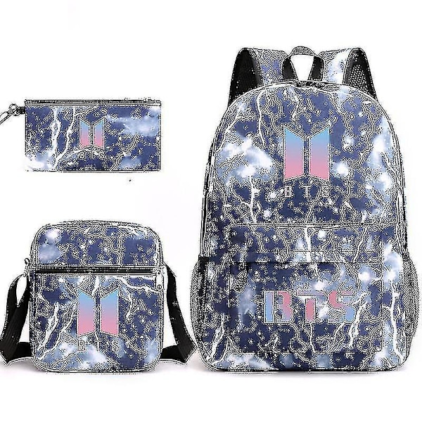 Bts Ryggsäck Student Skolväska Tredelat Set [DB] Lightning blue