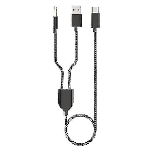 1 Split 2 Type C - USB A 3,5 mm Aux-kaapeli Stereo Hifi-ääni autokaiuttimille -JA [DB] Black