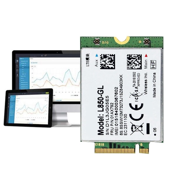 L850 Wifi-kort+2xantenne 01ax792 Ngff M.2-modul for T580 X280 L580 T480s T480 P52s