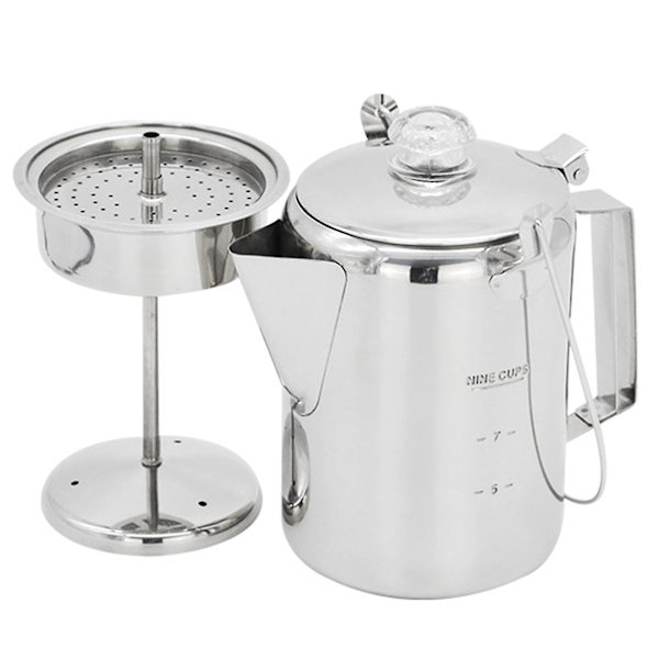 1,2 l udendørs 9 kopper rustfrit stål perkolator kaffekande kaffemaskine til camping hjem køkken-yvan  [dB}
