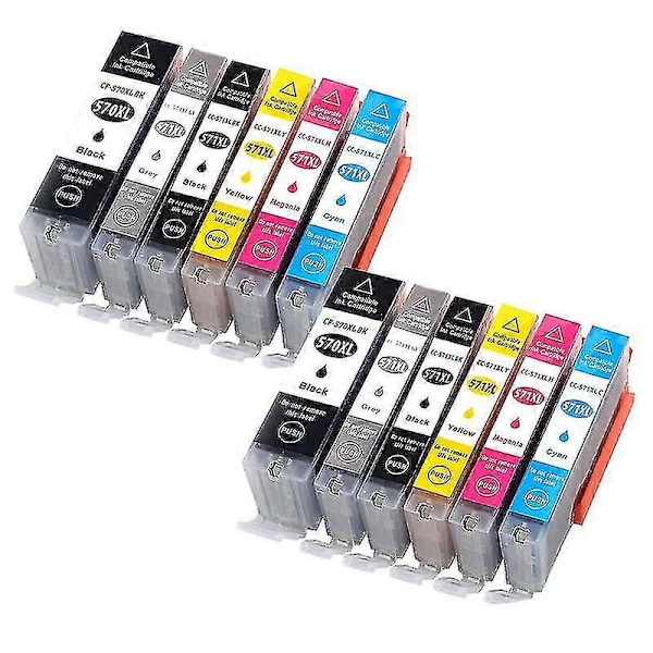 570 571 Pgi-570 Cli-571 Erstatningsblækpatron til Canon Pixma Mg5750 Mg5751 Mg5752 Mg6850 Ts6050 Ts5050 Ts5051 Printer [db] 12 Pcs