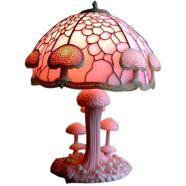 Målning Glas Svamp Bordslampor Bohemian Resin Svamp Bordslampa Nattljus för hem och kontor Pink Mushroom Table Lamp
