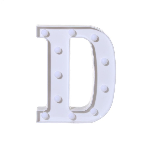 Alfabetets ledbokstavslampor lyser upp Vita plastbokstäver stående hängande A [DB] D