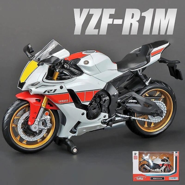 1:12 Yamaha Yzf-r1m 60-årsjubileums motorsykkelmodell leketøysbil samling autobike Shork-absorber Off Road Autocycle Toys Car Db White no box