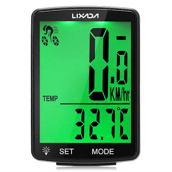 Trådløs cykelcomputer Multifunktionel LCD-skærm Cykelcomputer Mountainbike Speedometer Odometer IPX6 Vandafvisende Cykling [DB] Black Shell Green Backlight