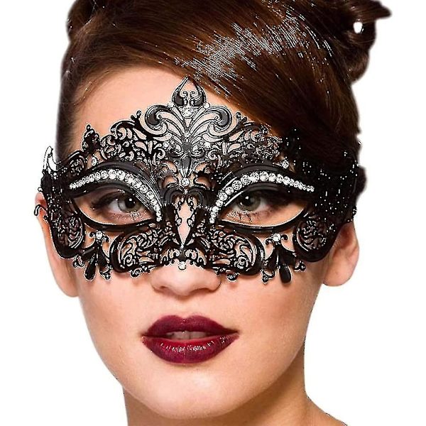 Lady Of Luck Maskeraddrøkter, Venetianske Masker, Metall Maskeraddrøkt for Kvinner med Laserskjæring (Svart Maskeraddrøkt for Kvinner) {Db}