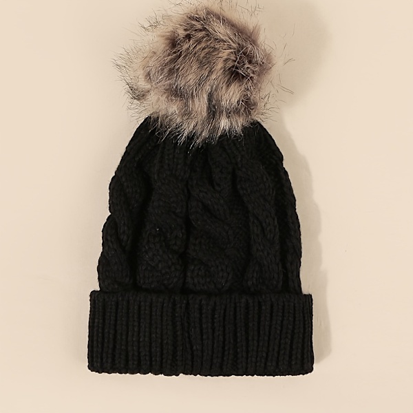Vinter Oversized Ensfarget Kabelstrikket Pom Pom Beanie, Valentinsgave til henne db Bright Red One Size Fits All