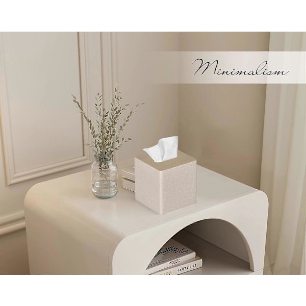 Servettbox Fyrkantig PU Läder Ansiktsservettboxhållare för Sminkbord Badrumsinredning -Qin [DB] Beige