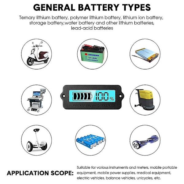 2 st batterimätare blått ljus kapacitetsmonitor DC 8-63V digital batterindikator DC 12V 24V 36V 4 [db] black