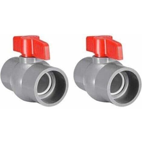 50 mm PVC kulventil – lim för installation – rött T-handtag för flödeskontroll – 2-pack Silver