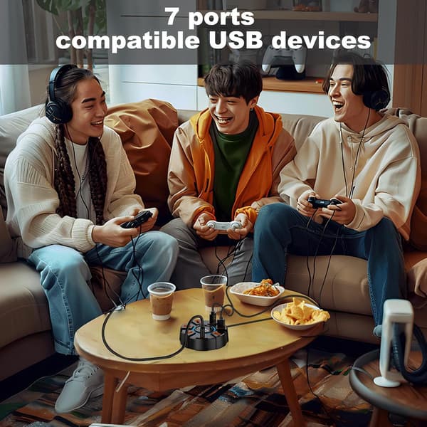 Splitterkabel, adapterporter, rund USB-hub, rund design data 7 porter bærbar praktisk tilbehør fargerike lys solid materiale allsidig[DB]