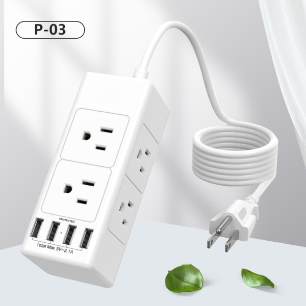 Multi-Plug Outlet Extender, Outlet Splitter, 6 Wide Space vegguttak (3 sider) og 4 USB-porter