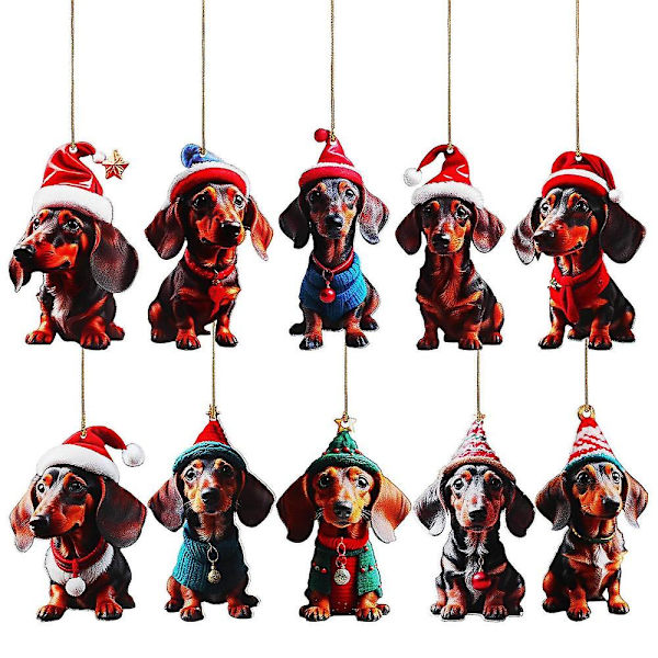 10 stk Julehengende anheng Dachshund figurer Juletre Hjemdekorasjoner {Db)