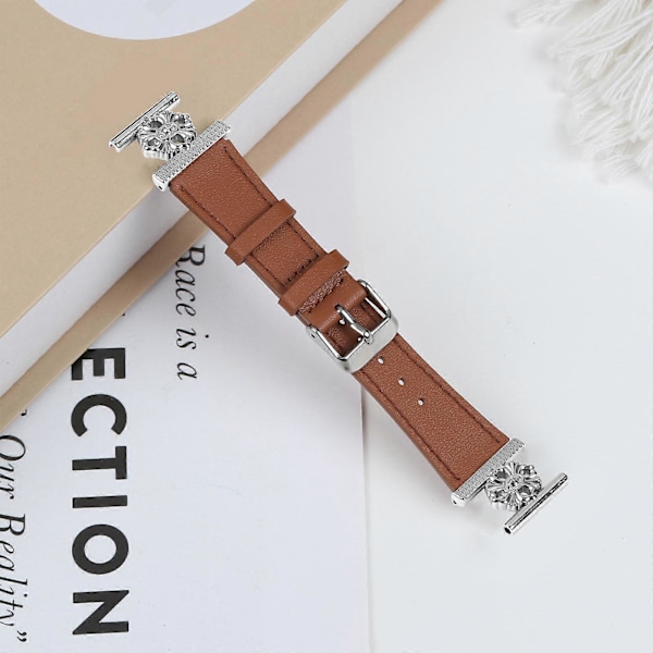 Til Garmin Vivomove Luxe/ Garminmove Luxe Urrem Ægte Koskind Læder Blomsterdekoration Justerbar Rem [db] Brown