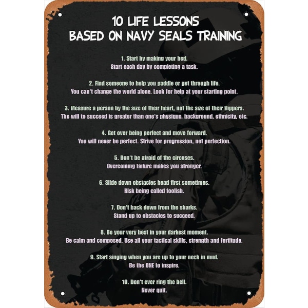 Navy Seals Life Lessons Metal Tin Sign - 8 X 12 tommer, Gym Motivation Vintage plakat
