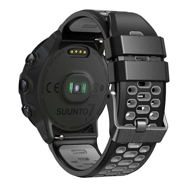Til Suunto 7 / 9 / 9 Baro Dual-farvet silikoneurrem 24mm Multi-hul design Hurtigudløsning Rem Strop db Black   Grey
