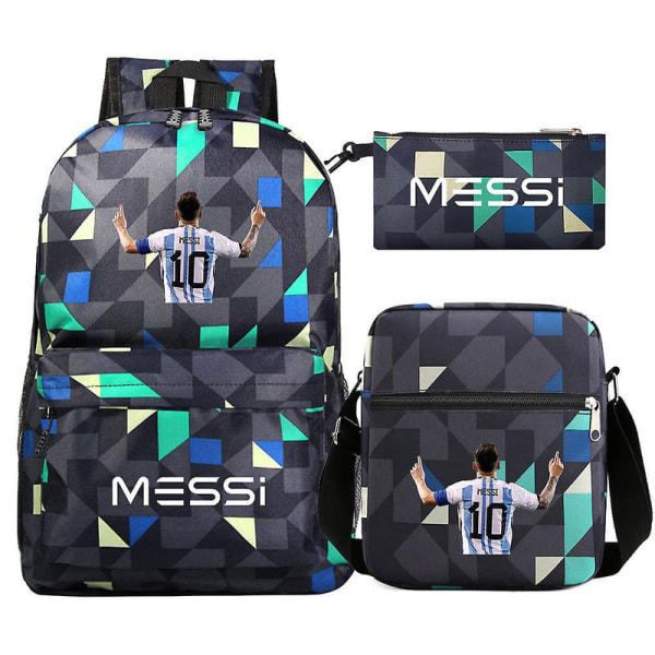 Nya Messi-ryggsäckar 3 st fotbollsstjärnor Printe Lättvikt Enkla Laptop Skolväska Junior-senior Gymnasieelever Mochilas DB Black