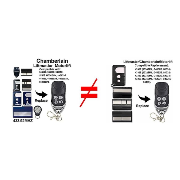 Chamberlain Liftmaster Garage-dörr Fjärrkontroll Motorlift 1a5639-7 D-66793 94335e 4335e 4330e 4333e 4332e Ersättning 433 Mhz(94335e etc)