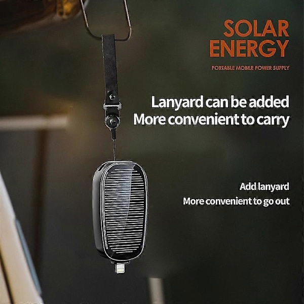 Mini aurinkovoimapankki, kannettava avaimenperä virtapankki matkapuhelimelle, 1200mAh [DB] Black For Lightning