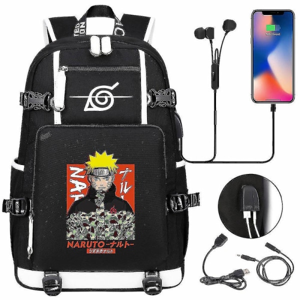 Anime Naruto Akatsuki Itachi Sharingan Ryggsekk Usb Cahrge Videregående Skoleelever Skolesekker Kapasitet Reise Laptop Skuldervesker DB Burgundy