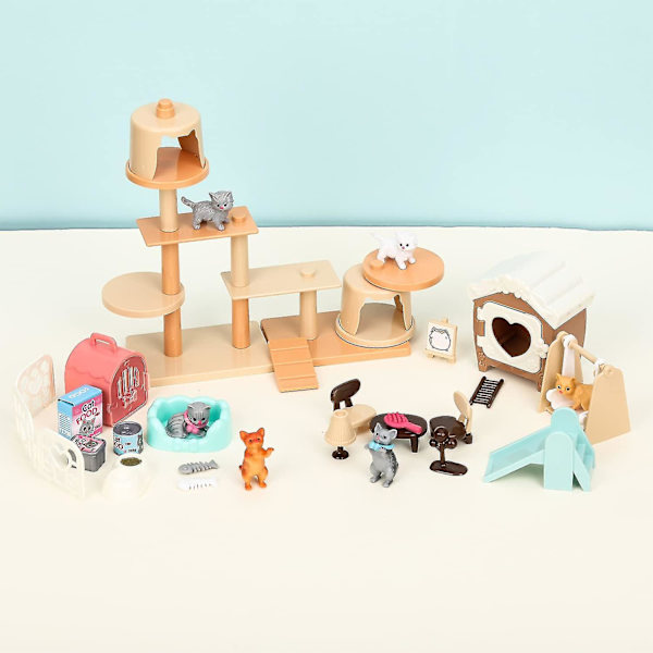 Pet Pretend Play Toys 43 Pcs Kattefigurer Playset Legetøj Realistisk Detaljeret Plejecenter Ty Db Cat