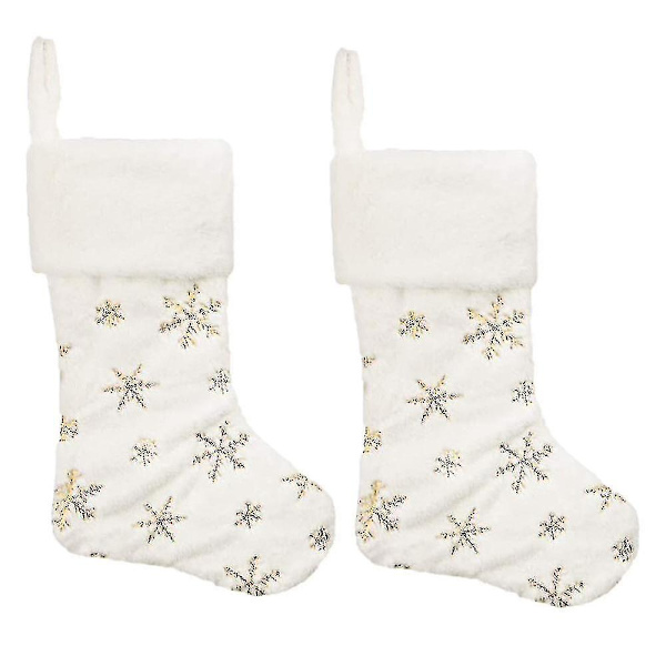 2-pack Snövita Julstrumpor med Broderade Snöflingor för Hängande Juldekoration [DB] gold