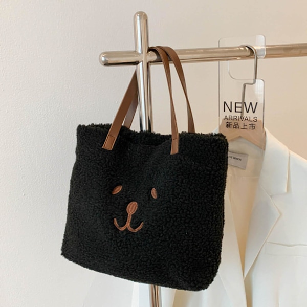 Kvinnors björn handväska mjuk lätt plysch clutch väska stor kapacitet tote väska [DB] Coffee