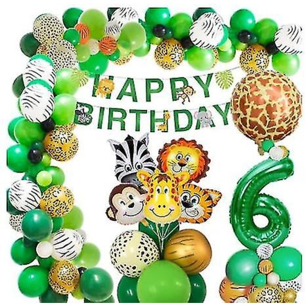 Jungle Safari temafestpynt 67 stk/sæt inklusive dyrefolieballoner, tillykke med fødselsdagen banner [DB] Number 6