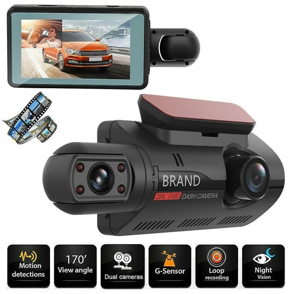 Dual Lens Bil Dvr Dash Cam Video Recorder Dold Driving Recorder Fram och inuti kamera