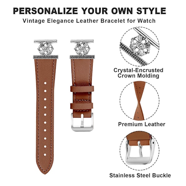 För Garmin Vivomove Luxe/ Garminmove Luxe Klockarmband Äkta Läder med Blomdekor Justerbart Armband [db] Brown