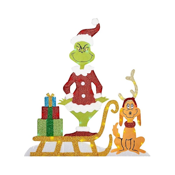 Grinch Julbelysning Dekoration Trädgård Gräsmatta Utomhus Gräsmatta Grinch Skylt Med Pinnar Jul Semester Ornament [DB] D