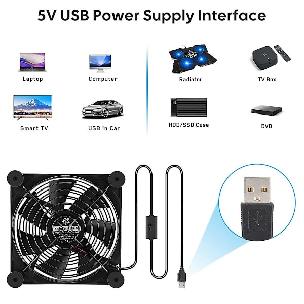 Routerfläkt DIY PC-kylare TV-box kylning tyst DC 5v USB-ström 120mm fläkt med skruvar skydd