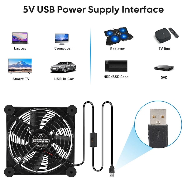 Ruter vifte DIY PC kjøler TV-boks kjøling stille rolig DC 5v USB strøm 120mm vifte med skruer beskyttelse