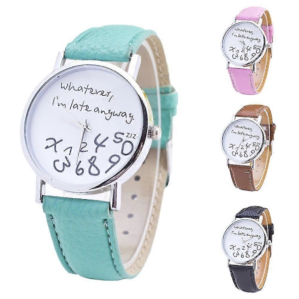 Sijiali Dame Whatever Im Late Anyway Brev Rund Urskive Kunstlæderrem Quartz Ur hurtig [DB] White