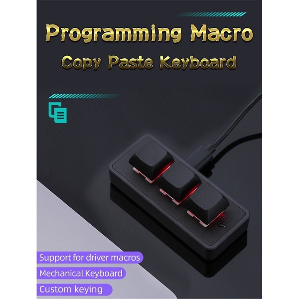 Tilpasset Mini-tastatur 3 Taster Programmering Makro-tastatur Kopier Lim Inn Usb Mekanisk Tastatur For