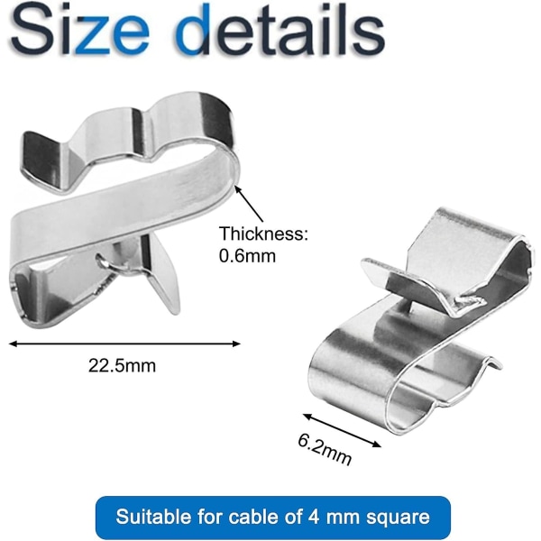100 st solpanelkabelklämmor i rostfritt stål utan borrning, 22,5 x 6,2 mm