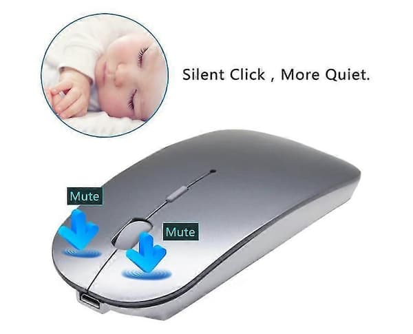 Bluetooth Mus Genopladelig Trådløs Mus Slank Trådløs Mus Til Pc Computer Android [DB] Gray