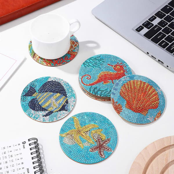 DIY Havtema Diamantmaling Coasters til Bord 8 stk Tre [DB]