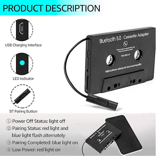 BT Kassett Adapter för Bil med Stereo Ljud Trådlös Kassettband till Aux Adapter Smartphone Ljud db