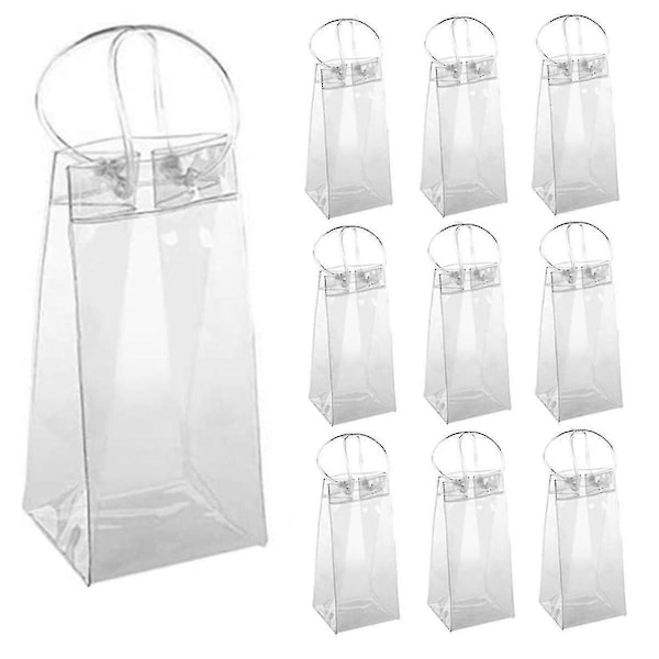 Pakke med 10 vinkølertaske, ispose, transparent PVC, bærbar vinflaskekølertaske, champagne-ispose med håndtag [DB] transparent