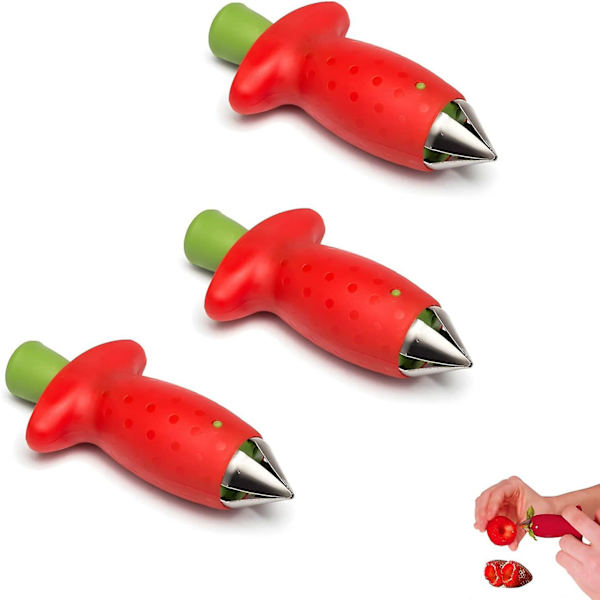 3 stk. fruktkjernefjerner, jordbærfjerner, jordbær- og tomatfjerner, rustfritt stål jordbær- og tomatfjerner for møre frukter og grønnsaker