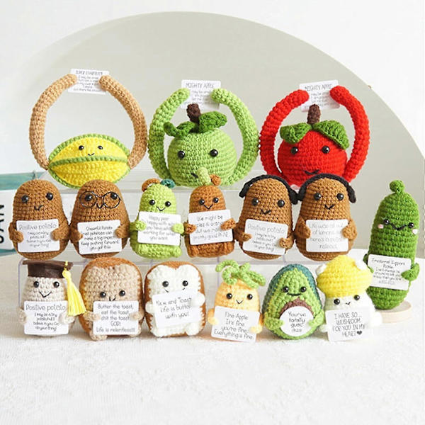 Mini Rolig Positiv Potatis, Mjuk Ull Stickad Leksak 3 Tum Söta Virkade Dockor med Positivt Kort Dekoration Stöd för Födelsedag [Db] A-9pcs