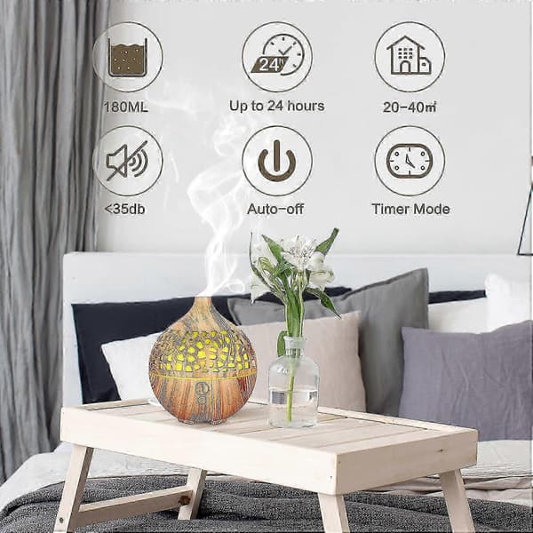 180 ml æterisk olie diffuser USB ultralyd aromaterapi duftspreder luftfugter med 7 LED farvelys aroma diffuser til soveværelse Sp [DB]