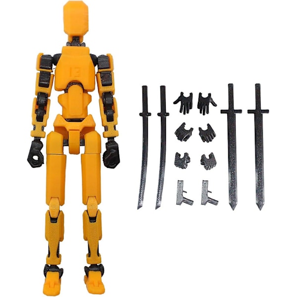 T13 Actionfigur, Titan 13 Actionfigur, 3D-trykt multi-leddet bevægelig T13 Actionfigur, Lucky 13 Actionfigur Desktop Decor Gave Db Yellow