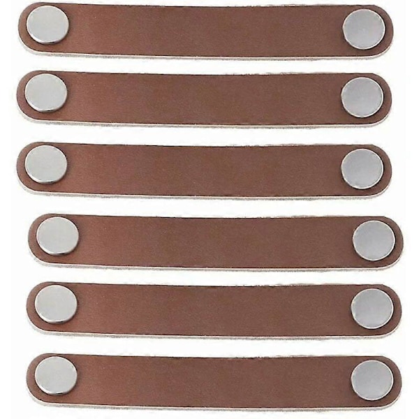 Möbelhandtag 6 stycken Läder Skåpshandtag 128mm Modern Stil Läder Dörrhandtag, Äkta Läder och Aluminiumlegering Låda Dörrhandtag