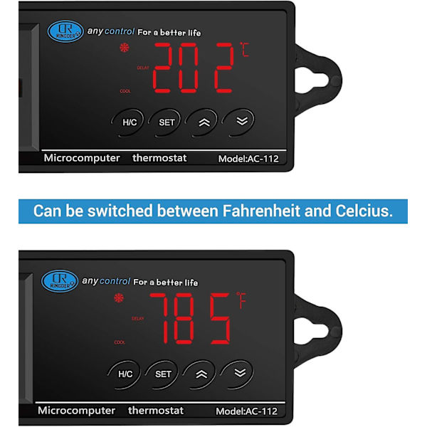 Digital LED-varme- og kjøletemperaturkontroller, reptiltermostat 1100w 220v