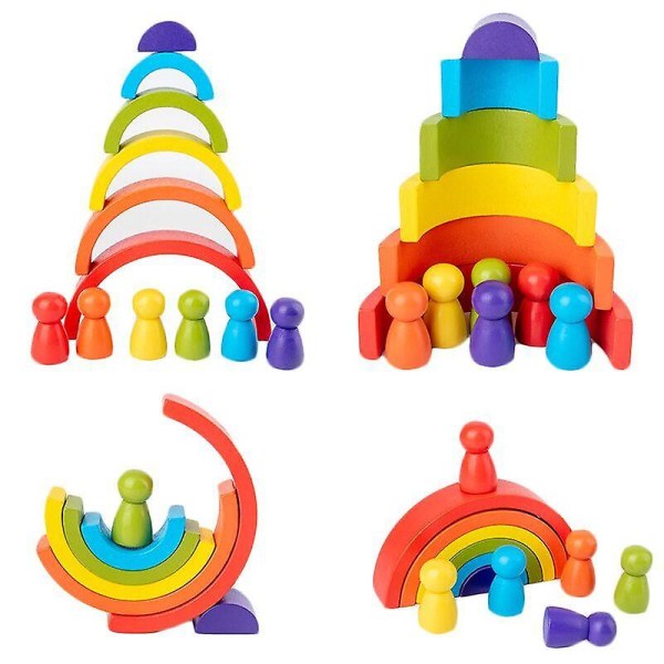 Gjør-det-selv barns regnbueleketøy Creative Wood Rainbow stablede balanseblokker