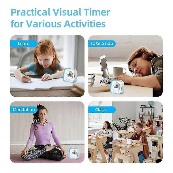 60-Minutters Visuel Timer med Natlys, Nedtællingstimer, Pomodoro Timer med Regnbue Mønster til Børn og Voksne [DB] Blue