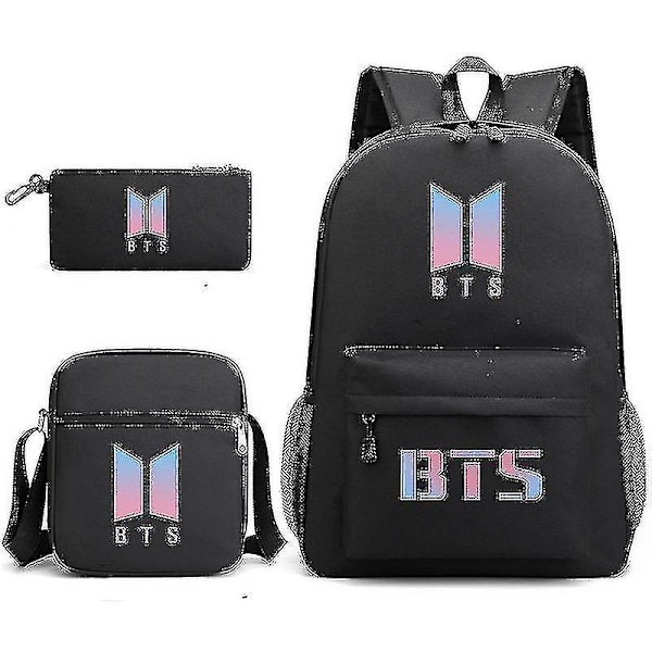 Bts Reppu Opiskelijan Koululaukku Kolmiosainen Settti [DB] BLACK