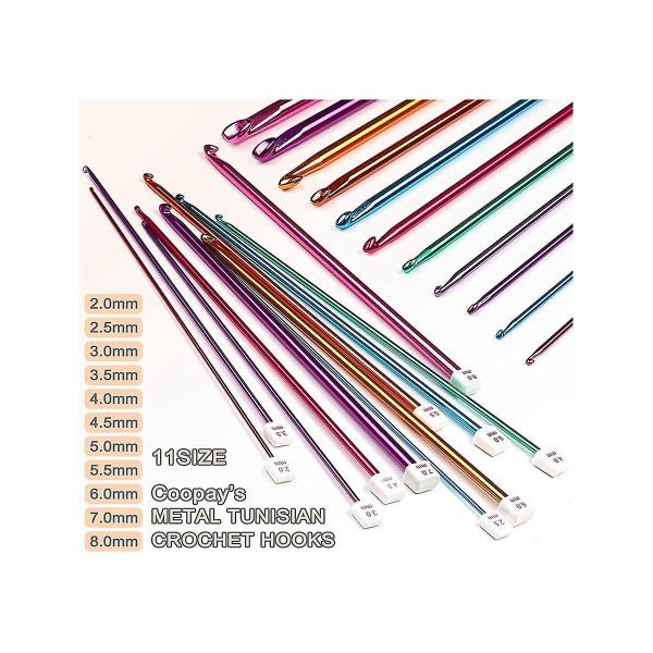 Tunisiska virknålsset, 11 paket tunisiska virknålar i afghansk aluminium (2 mm till 8 mm)